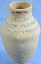 Dynasty 12, white slipped pot with appliqu&eacute; pellets and incised lines UC18377 - Copyright of the Petrie Museum of Egyptian Archaeology, UCL